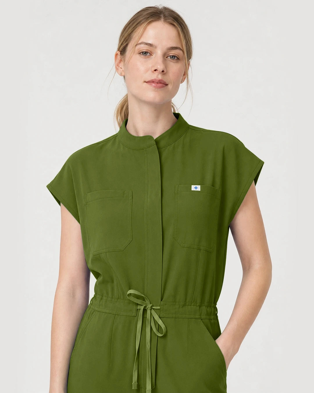 Olive Green Eipnare Women's Zip-Front Sleeveless Scrub Jumpsuit - Stretch Medical Scrubs for Women