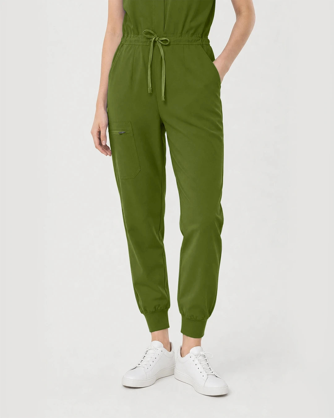 Olive Green Eipnare Women's Zip-Front Sleeveless Scrub Jumpsuit - Stretch Medical Scrubs for Women