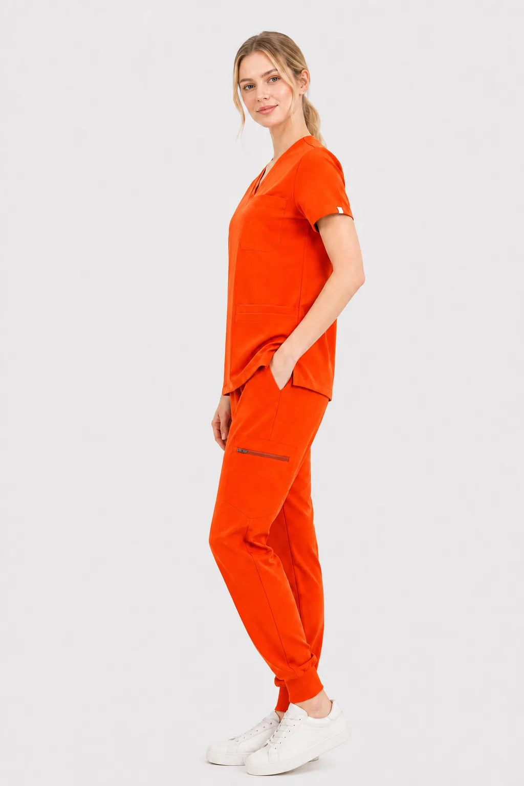 Orange Eipnare Women's V-Neck 8-Pocket Jogger Scrub Set - Stretch Medical Scrubs for Women