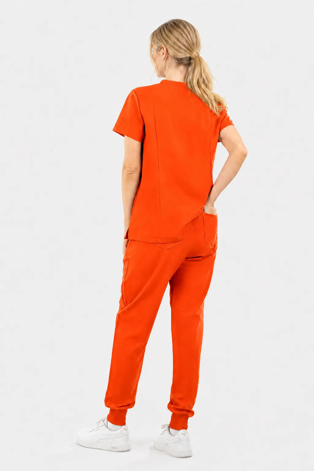 Orange Eipnare Women's V-Neck 8-Pocket Jogger Scrub Set - Stretch Medical Scrubs for Women