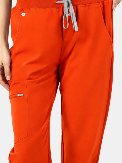 Orange Eipnare Women's V-Neck 8-Pocket Jogger Scrub Set - Stretch Medical Scrubs for Women