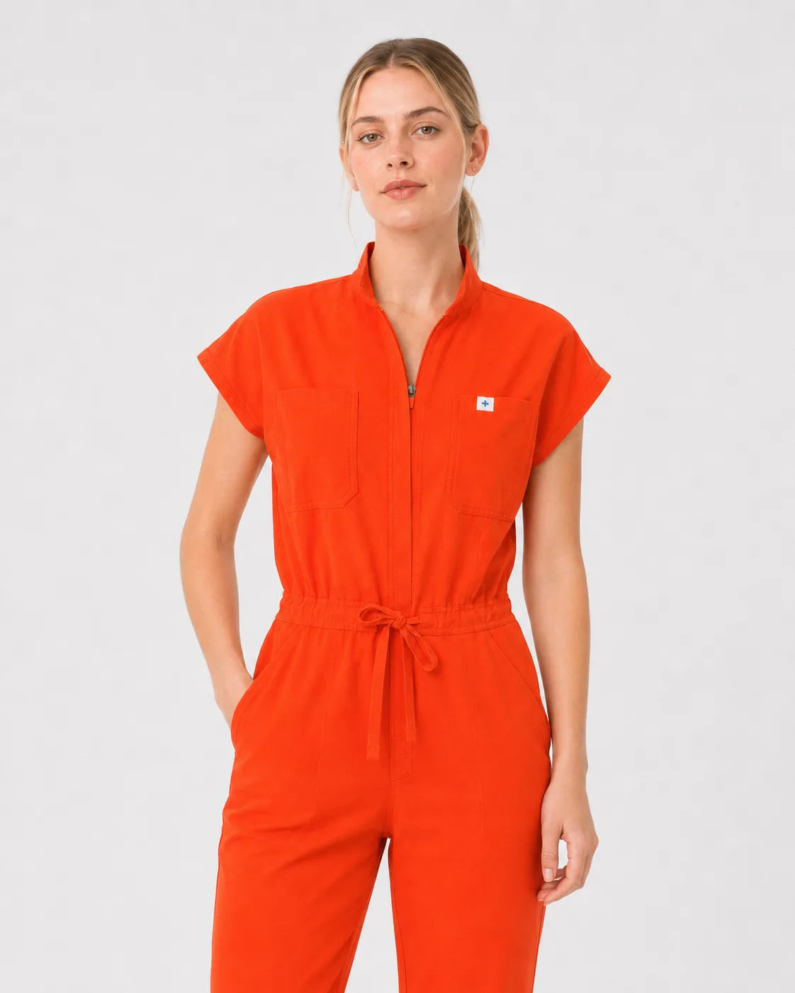Orange Eipnare Women's Zip-Front Sleeveless Scrub Jumpsuit - Stretch Medical Scrubs for Women