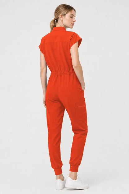 Orange Eipnare Women's Zip-Front Sleeveless Scrub Jumpsuit - Stretch Medical Scrubs for Women