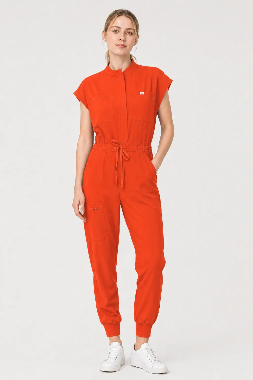 Orange Eipnare Women's Zip-Front Sleeveless Scrub Jumpsuit - Stretch Medical Scrubs for Women