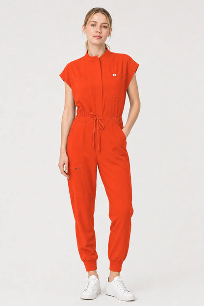 Orange Eipnare Women's Zip-Front Sleeveless Scrub Jumpsuit - Stretch Medical Scrubs for Women