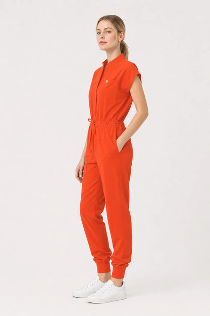 Orange Eipnare Women's Zip-Front Sleeveless Scrub Jumpsuit - Stretch Medical Scrubs for Women