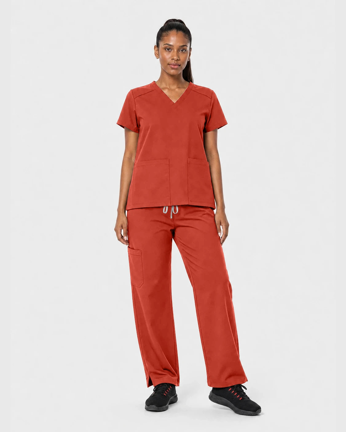Orange Red Eipnare Women's 15-Pocket V-Neck Jogger Scrub Set - Stretch Medical Scrubs for Women