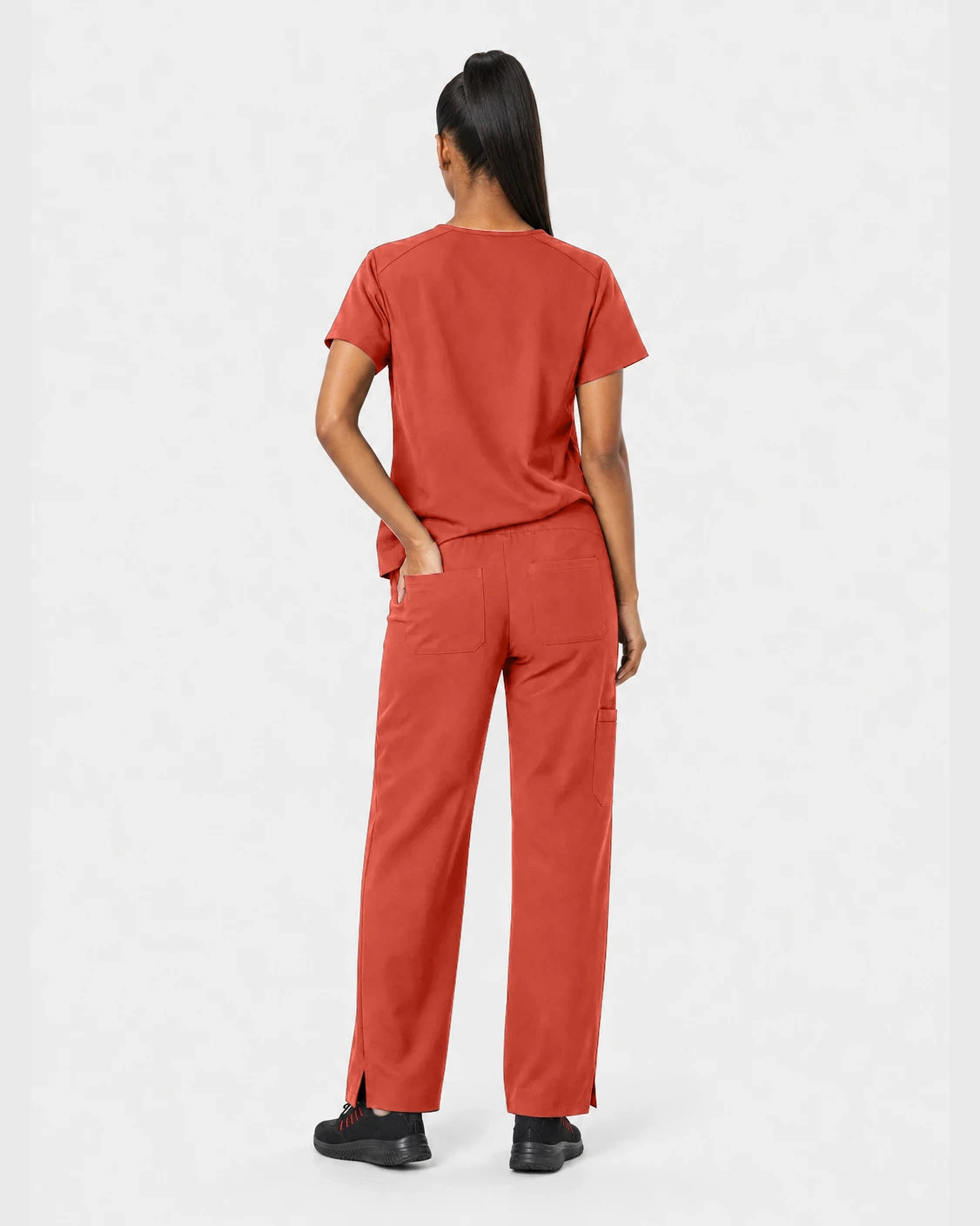 Orange Red Eipnare Women's 15-Pocket V-Neck Jogger Scrub Set - Stretch Medical Scrubs for Women