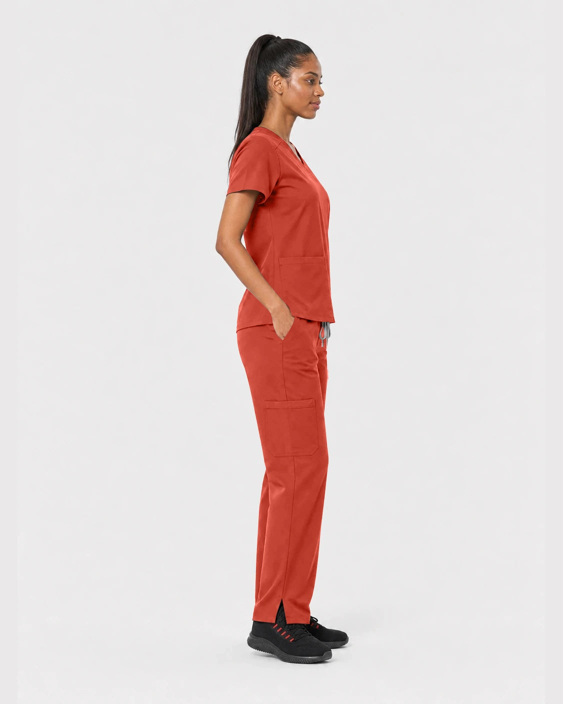 Orange Red Eipnare Women's 15-Pocket V-Neck Jogger Scrub Set - Stretch Medical Scrubs for Women