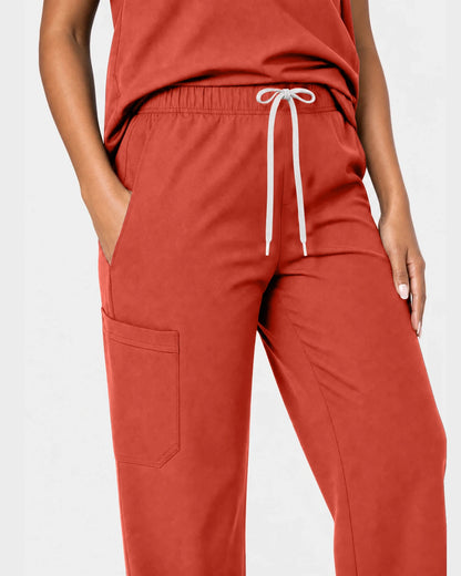 Orange Red Eipnare Women's 15-Pocket V-Neck Jogger Scrub Set - Stretch Medical Scrubs for Women