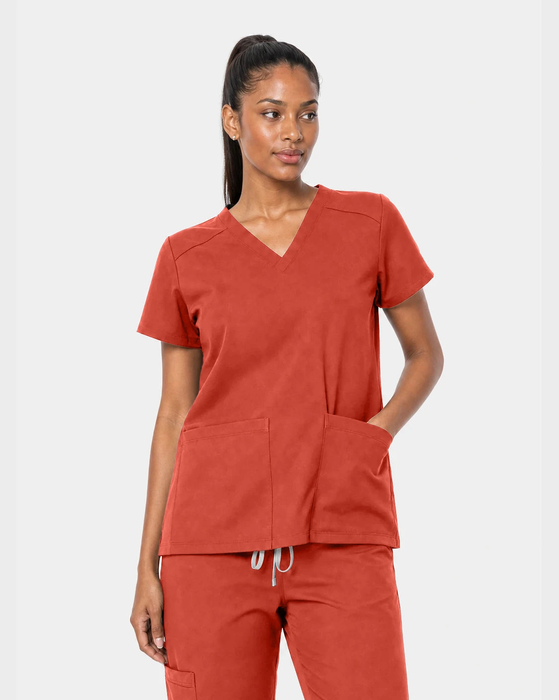 Orange Red Eipnare Women's 15-Pocket V-Neck Jogger Scrub Set - Stretch Medical Scrubs for Women