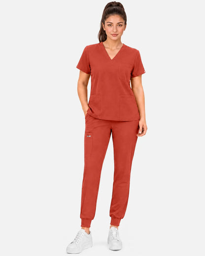 Orange Red Eipnare Women's Multi-Pocket Jogger Scrub Pants - Stretch Medical Scrubs for Women