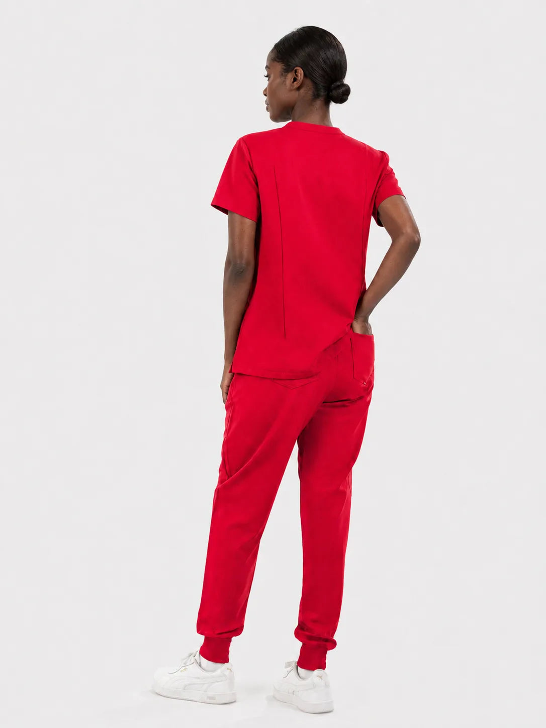 Red Eipnare Women's V-Neck 8-Pocket Jogger Scrub Set - Stretch Medical Scrubs for Women