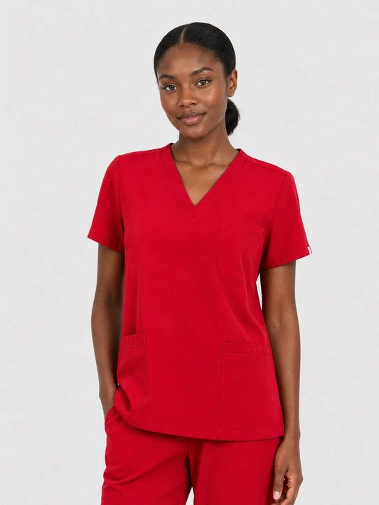 Red Eipnare Women's V-Neck 8-Pocket Jogger Scrub Set - Stretch Medical Scrubs for Women
