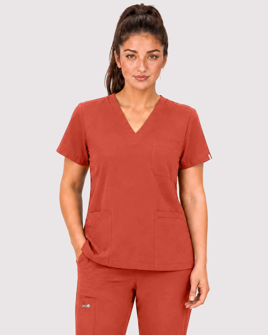 Orange Red Eipnare Women's 3-Pocket V-Neck Jogger Scrub Set - Stretch Medical Scrubs for Women