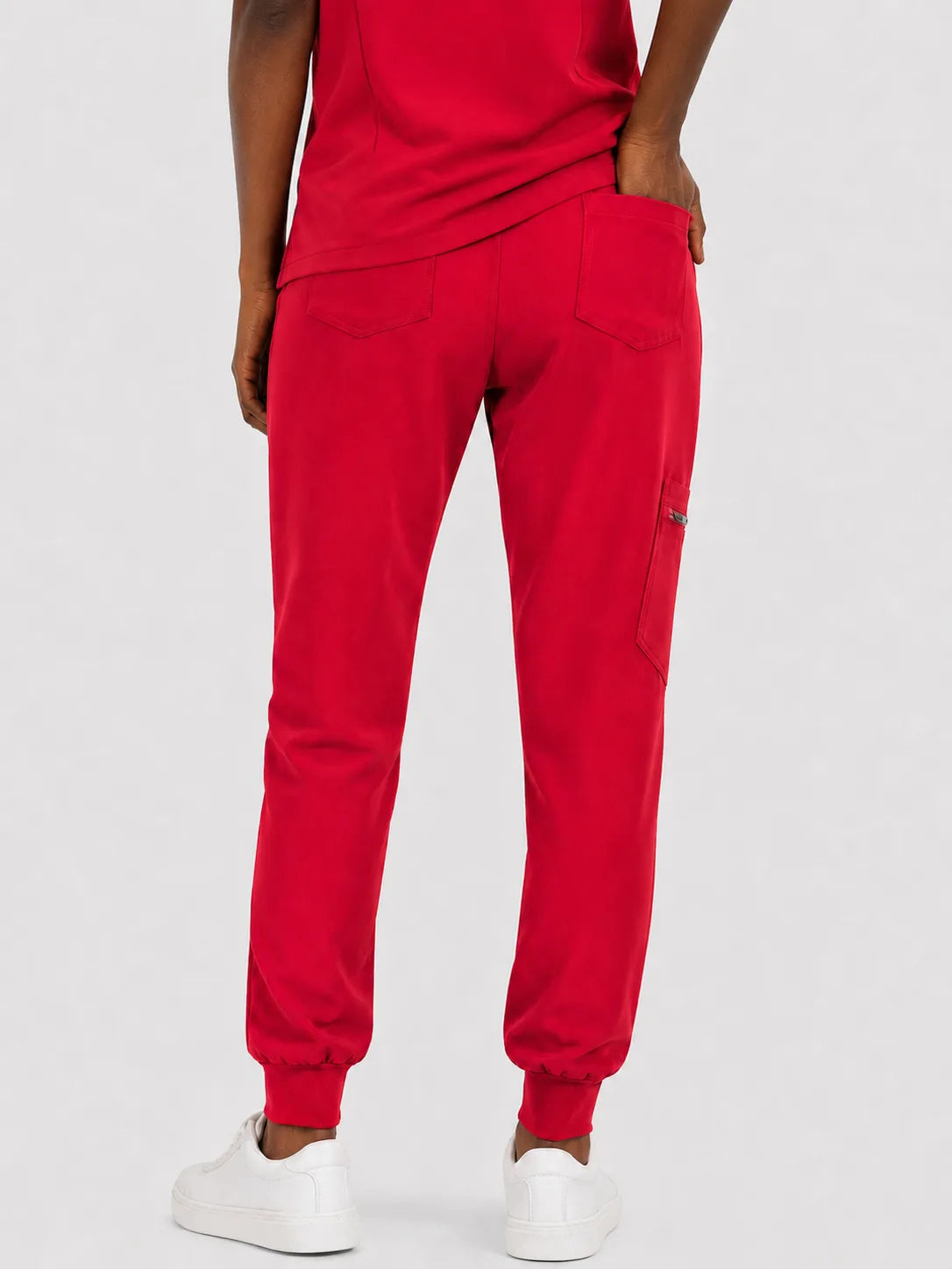Red Eipnare Women's V-Neck 8-Pocket Jogger Scrub Set - Stretch Medical Scrubs for Women