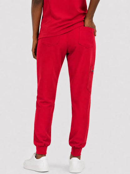 Red Eipnare Women's V-Neck 8-Pocket Jogger Scrub Set - Stretch Medical Scrubs for Women