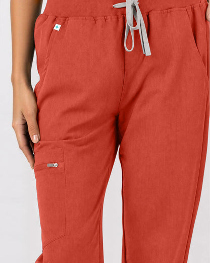 Orange Red Eipnare Women's 3-Pocket V-Neck Jogger Scrub Set - Stretch Medical Scrubs for Women