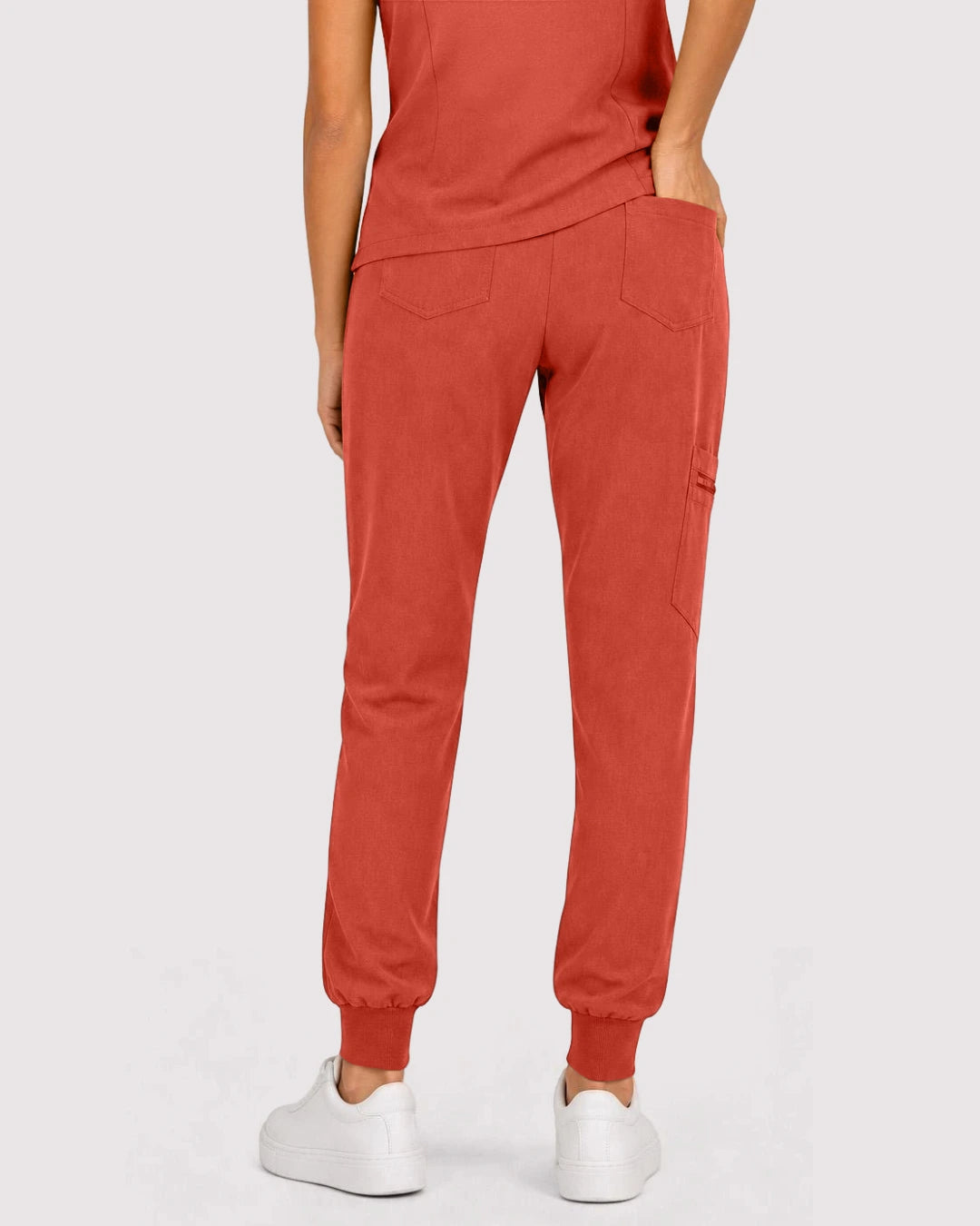 Orange Red Eipnare Women's 3-Pocket V-Neck Jogger Scrub Set - Stretch Medical Scrubs for Women