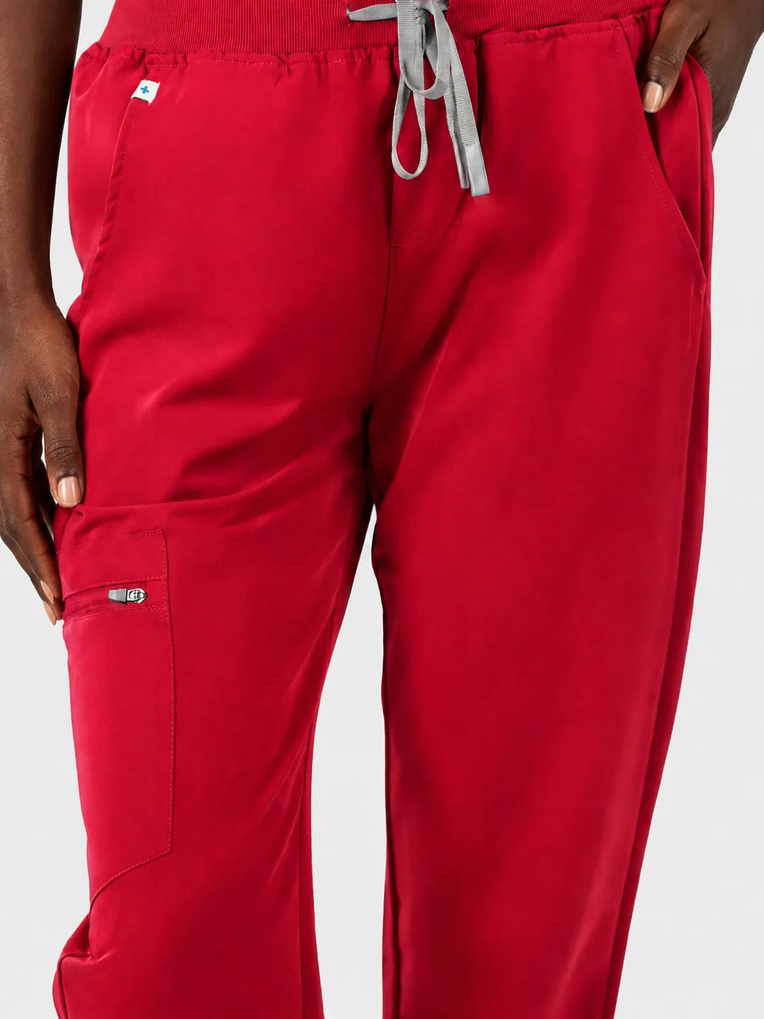 Red Eipnare Women's V-Neck 8-Pocket Jogger Scrub Set - Stretch Medical Scrubs for Women