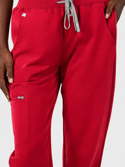 Red Eipnare Women's V-Neck 8-Pocket Jogger Scrub Set - Stretch Medical Scrubs for Women