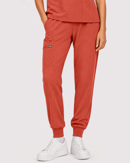 Orange Red Eipnare Women's 3-Pocket V-Neck Jogger Scrub Set - Stretch Medical Scrubs for Women