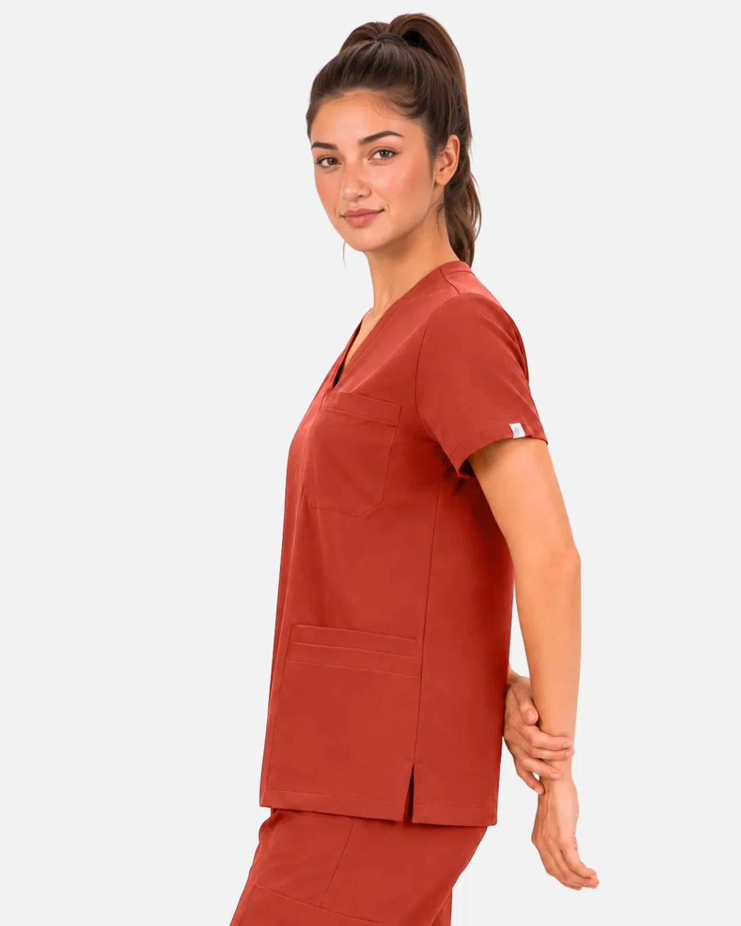 Orange Red Eipnare Women's 3-Pocket V-Neck Scrub Top - Stretch Medical Scrubs for Women