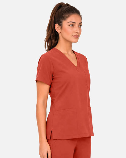 Orange Red Eipnare Women's 3-Pocket V-Neck Scrub Top - Stretch Medical Scrubs for Women