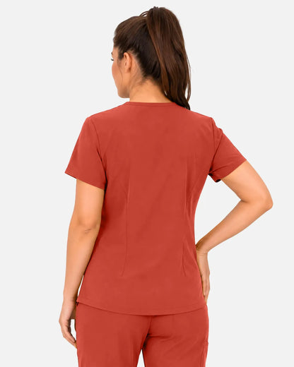 Orange Red Eipnare Women's 3-Pocket V-Neck Scrub Top - Stretch Medical Scrubs for Women