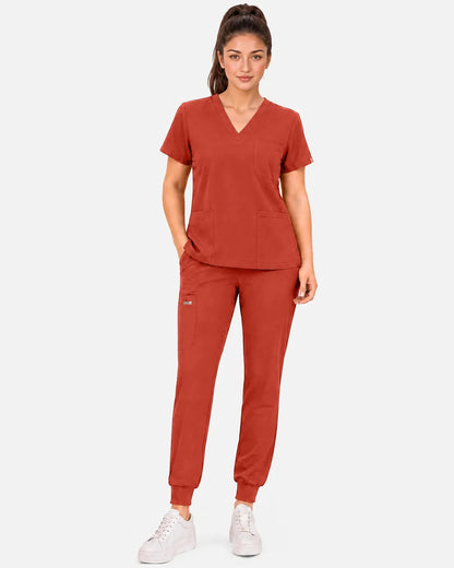 Orange Red Eipnare Women's 3-Pocket V-Neck Scrub Top - Stretch Medical Scrubs for Women
