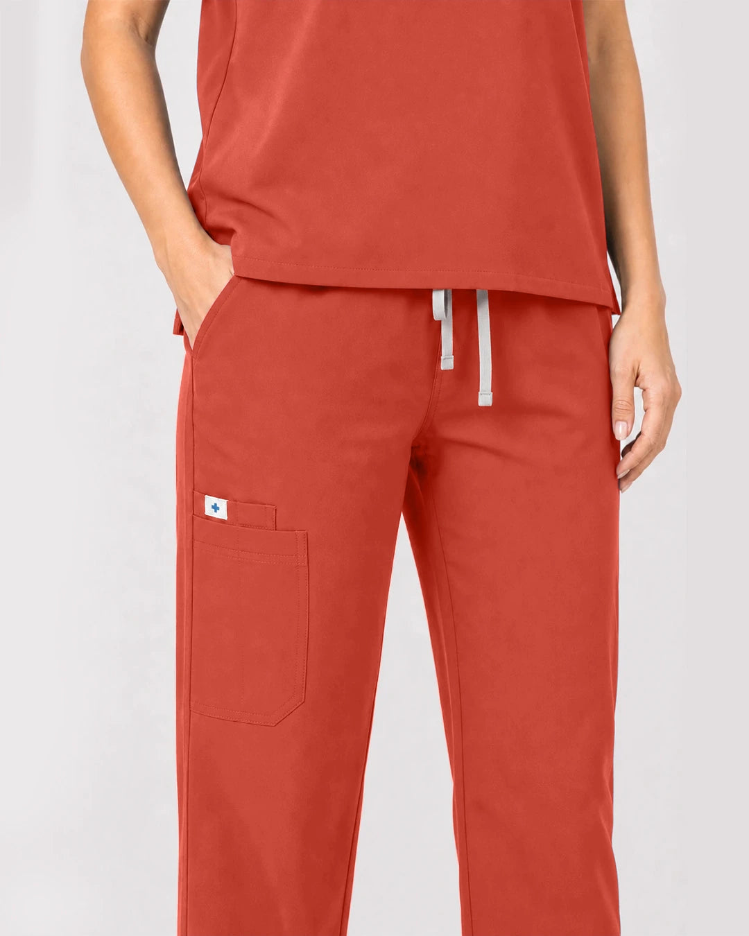 Orange Red Eipnare Women's Zip Polo Straight-Leg Scrub Set - Stretch Medical Scrubs for Women