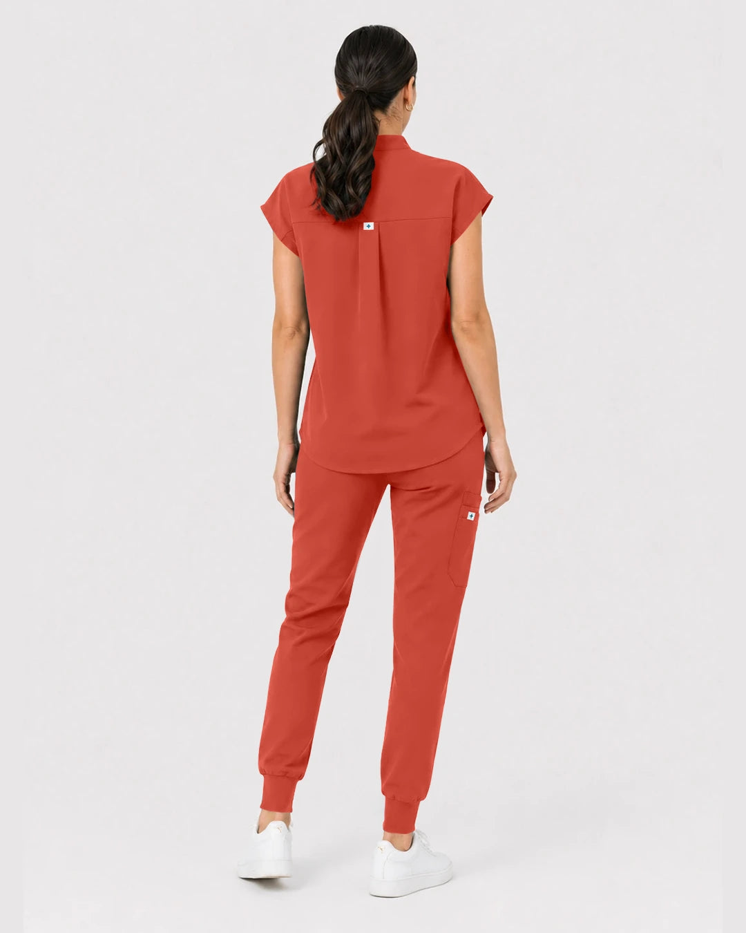 Orange Red Eipnare Women's Henley Sleeveless Jogger Scrub Set - Stretch Medical Scrubs for Women