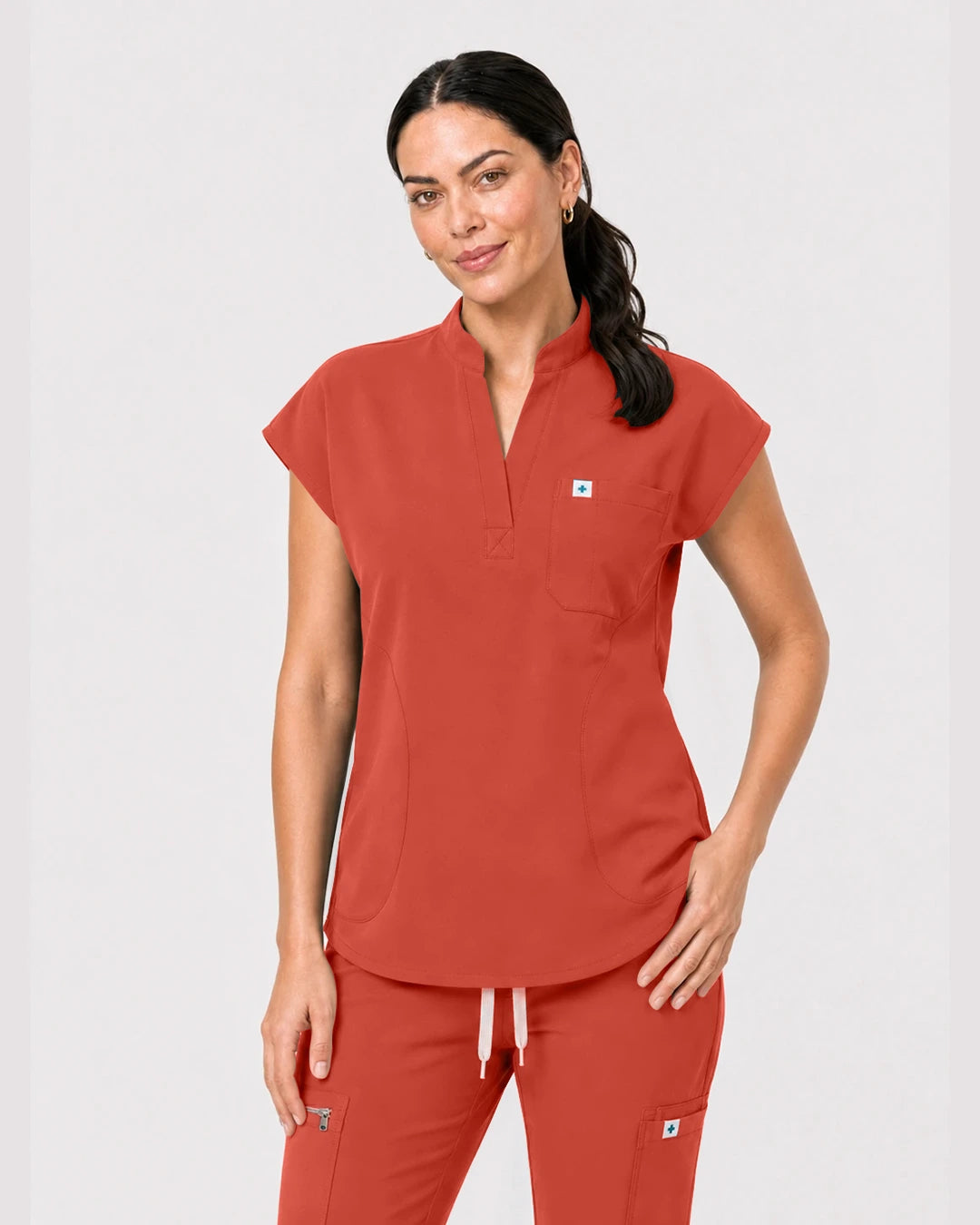 Orange Red Eipnare Women's Henley Sleeveless Jogger Scrub Set - Stretch Medical Scrubs for Women