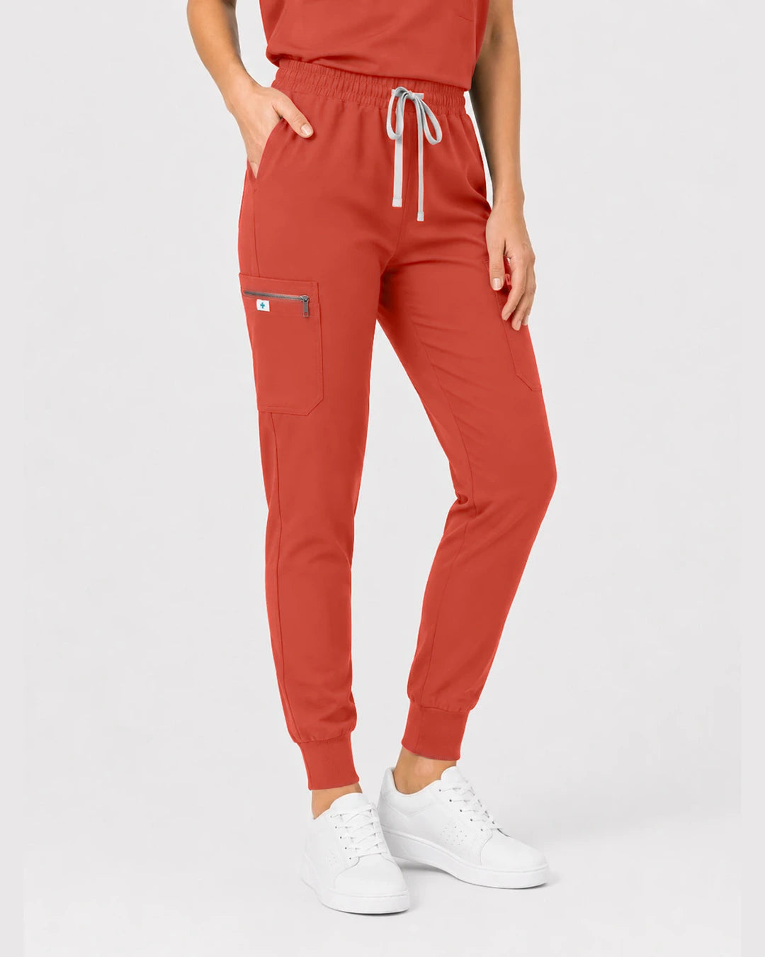 Orange Red Eipnare Women's Henley Sleeveless Jogger Scrub Set - Stretch Medical Scrubs for Women