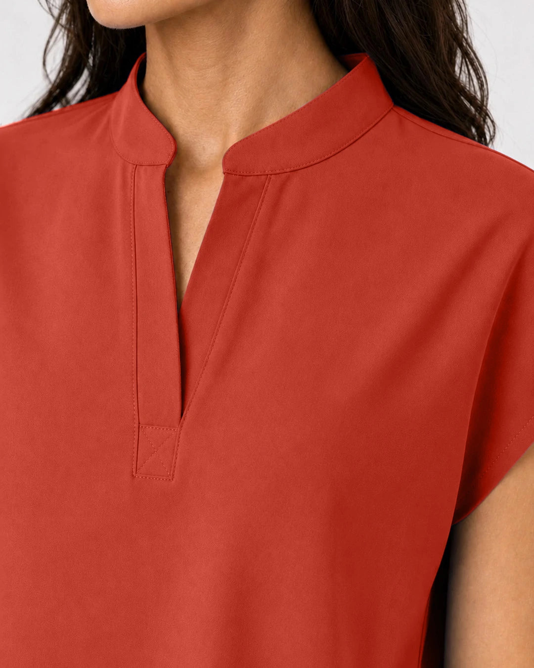 Orange Red Eipnare Women's Mandarin Sleeveless Straight-Leg Scrub Set - Stretch Medical Scrubs for Women
