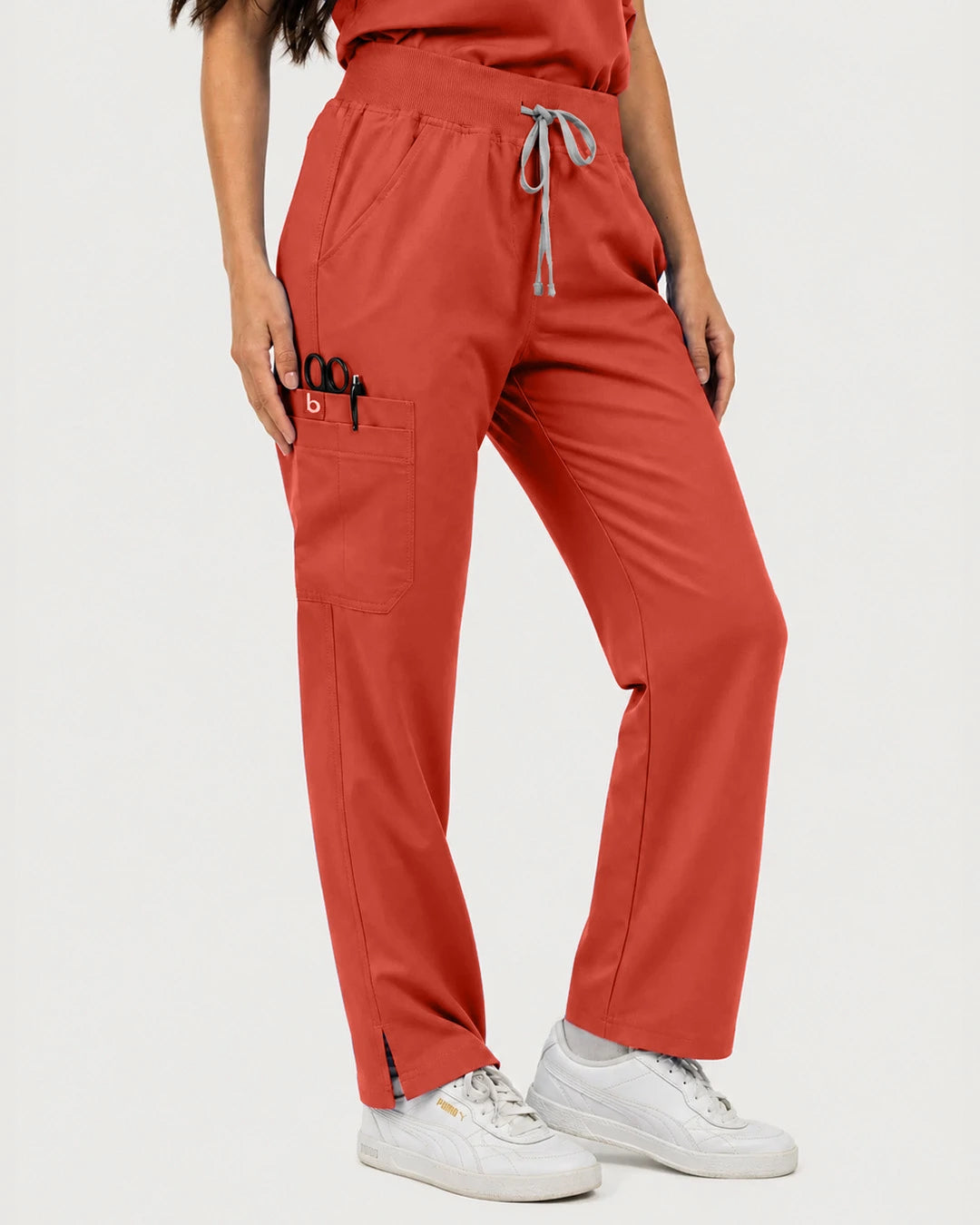Orange Red Eipnare Women's Mandarin Sleeveless Straight-Leg Scrub Set - Stretch Medical Scrubs for Women