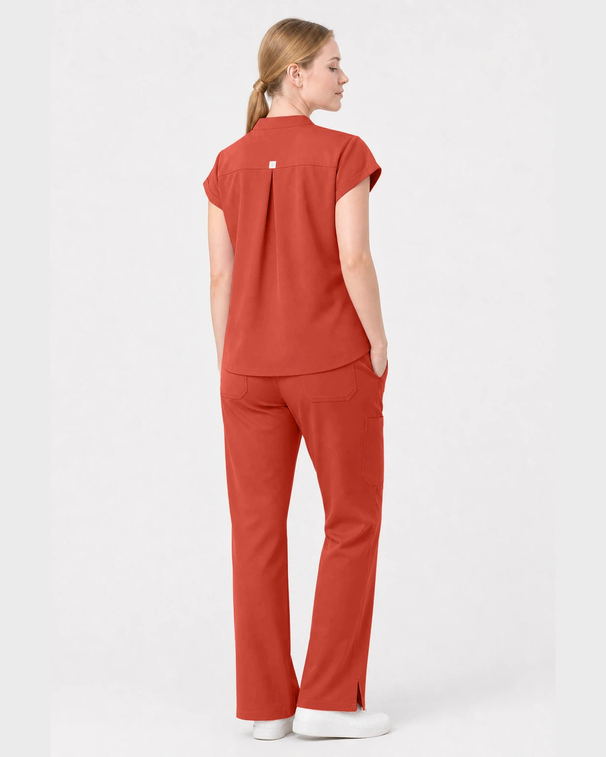 Orange Red Eipnare Women's Henley Sleeveless Straight-Leg Scrub Set - Stretch Medical Scrubs for Women