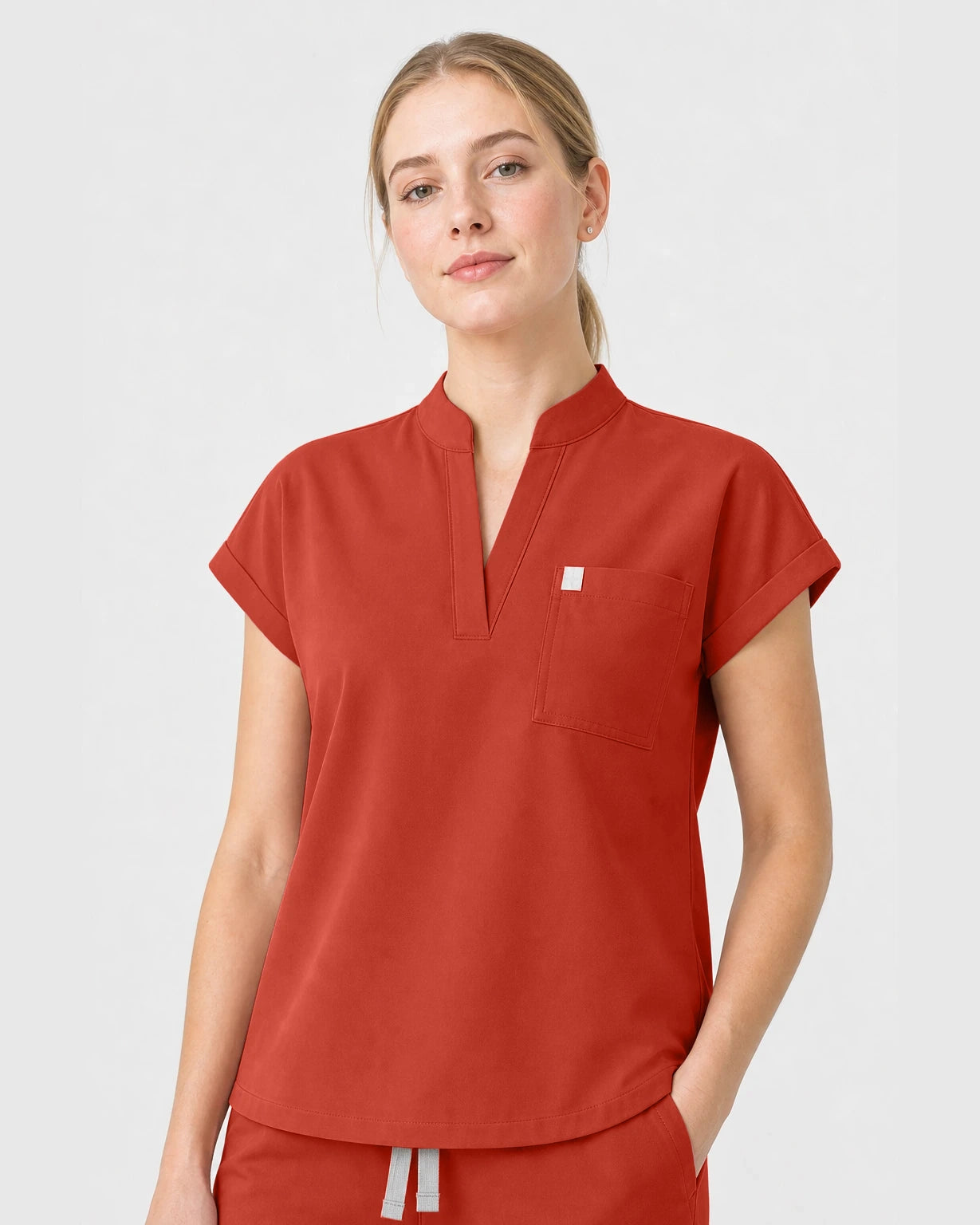 Orange Red Eipnare Women's Henley Sleeveless Straight-Leg Scrub Set - Stretch Medical Scrubs for Women