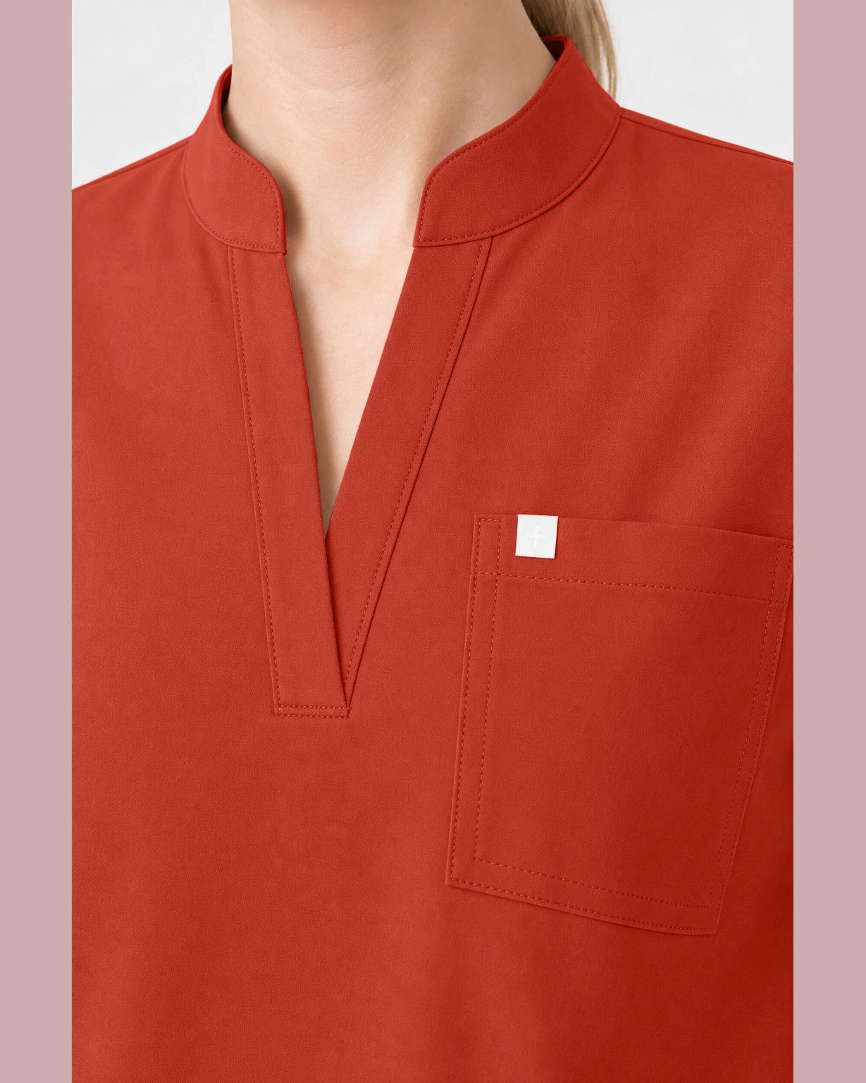 Orange Red Eipnare Women's Henley Sleeveless Straight-Leg Scrub Set - Stretch Medical Scrubs for Women