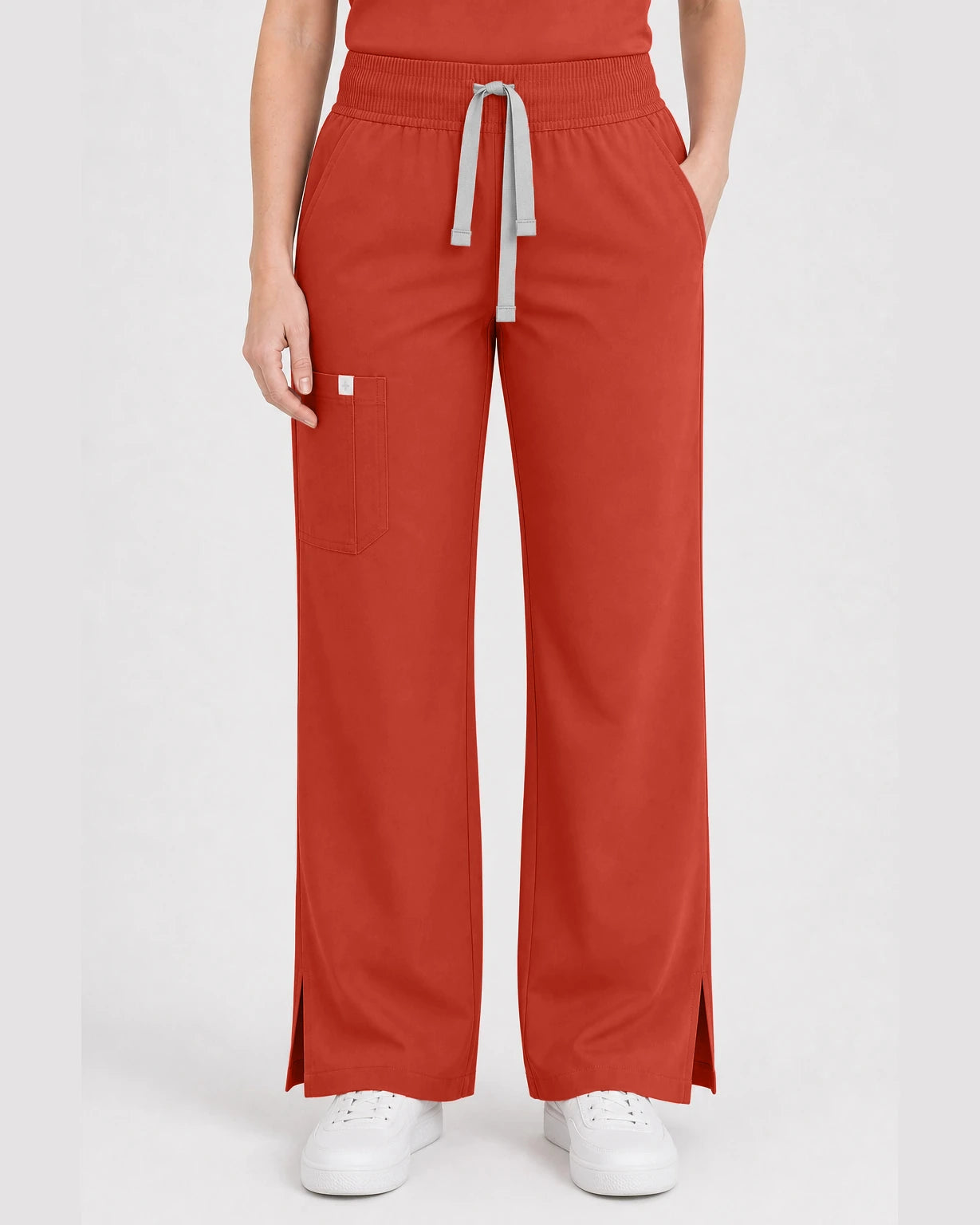 Orange Red Eipnare Women's Henley Sleeveless Straight-Leg Scrub Set - Stretch Medical Scrubs for Women