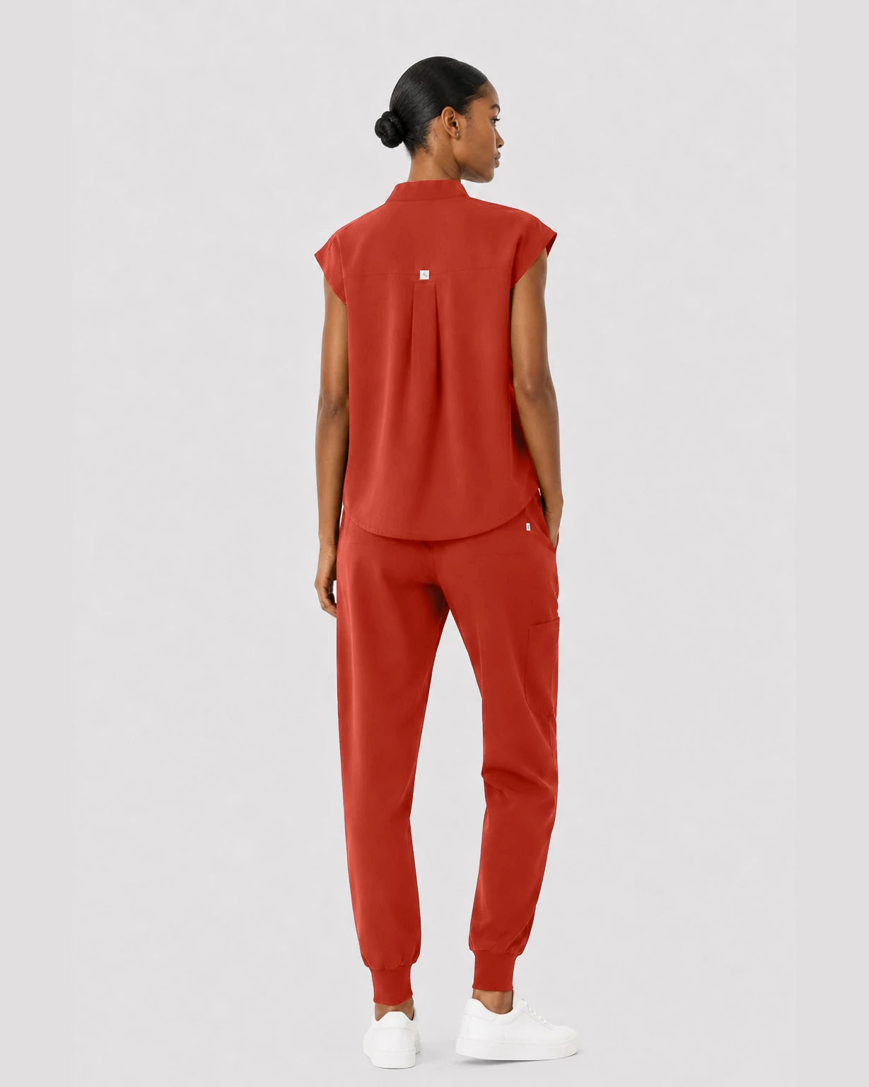 Orange Red Eipnare Women's Sleeveless Mandarin Collar Jogger Scrub Set - Stretch Medical Scrubs for Women