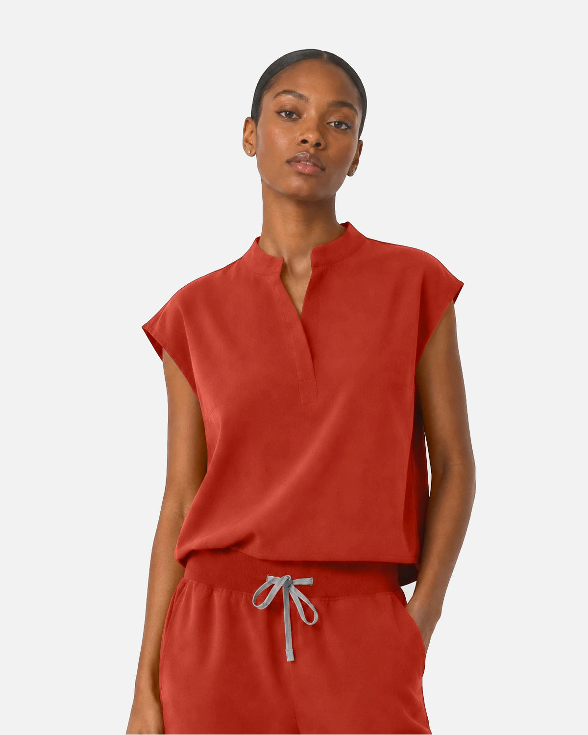 Orange Red – Eipnare Women's Sleeveless Mandarin Collar Jogger Uniform Set – product image 04