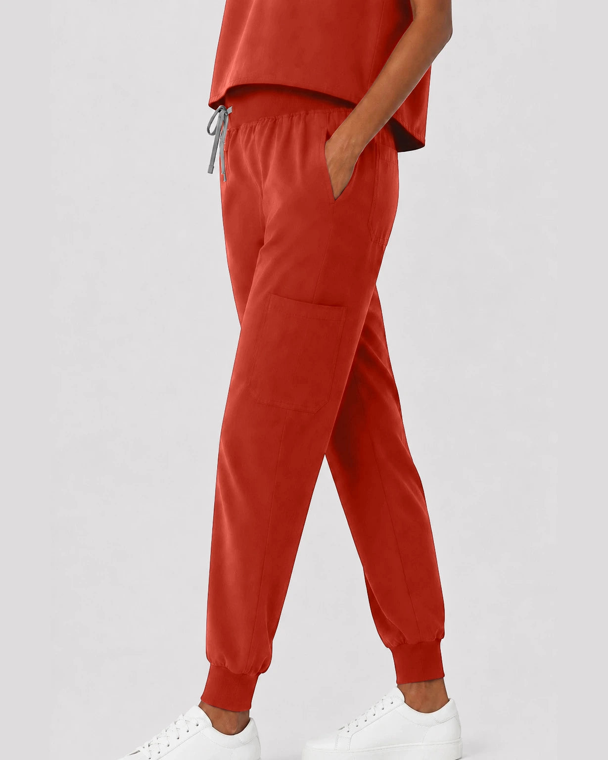 Orange Red Eipnare Women's Sleeveless Mandarin Collar Jogger Scrub Set - Stretch Medical Scrubs for Women