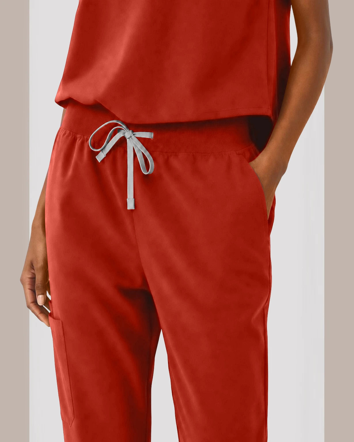 Orange Red Eipnare Women's Sleeveless Mandarin Collar Jogger Scrub Set - Stretch Medical Scrubs for Women