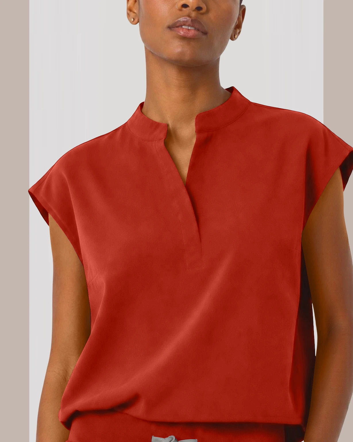 Orange Red Eipnare Women's Sleeveless Mandarin Collar Jogger Scrub Set - Stretch Medical Scrubs for Women