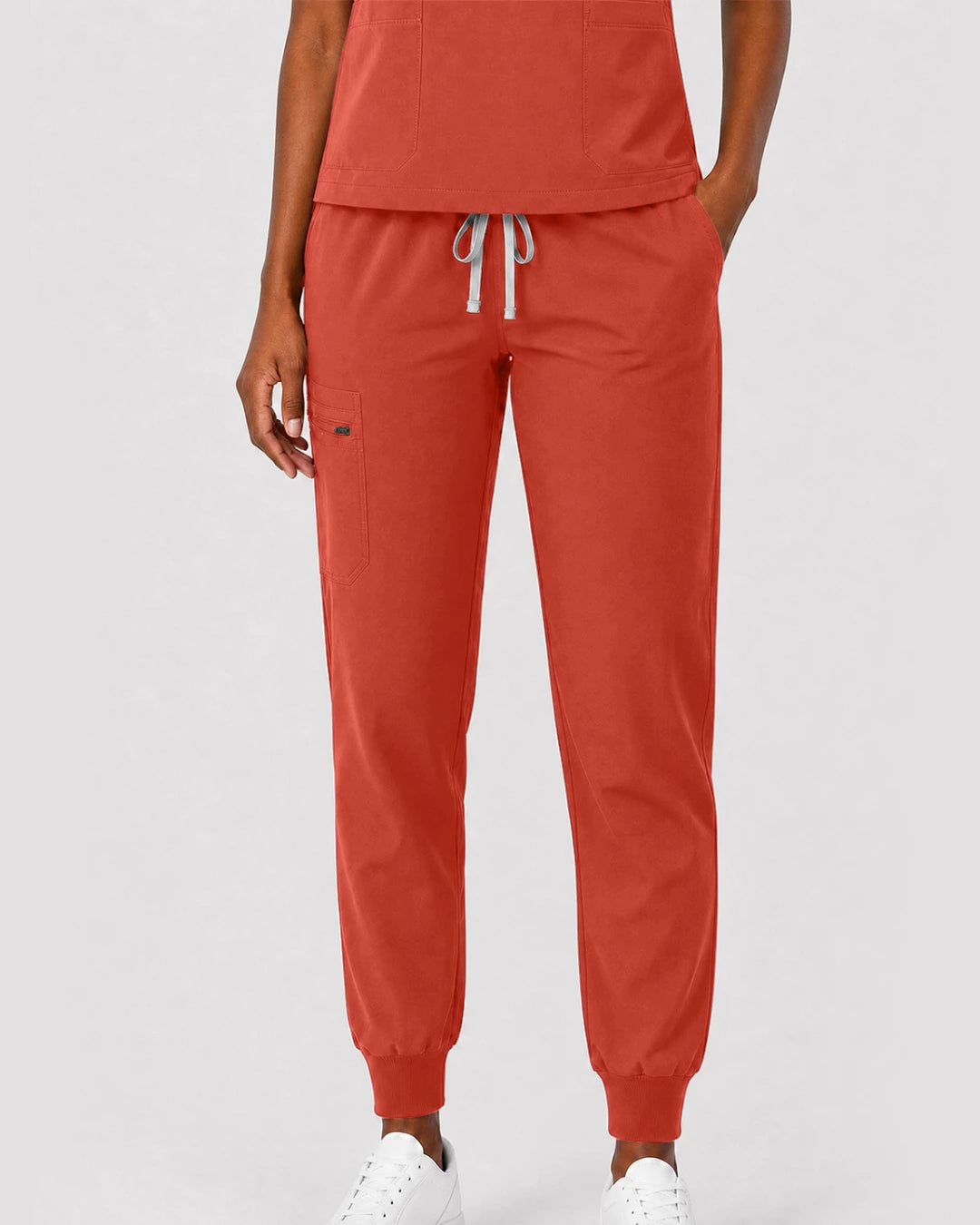 Orange Red Eipnare Women's Split V-Neck Cargo Jogger Scrub Set - Stretch Medical Scrubs for Women