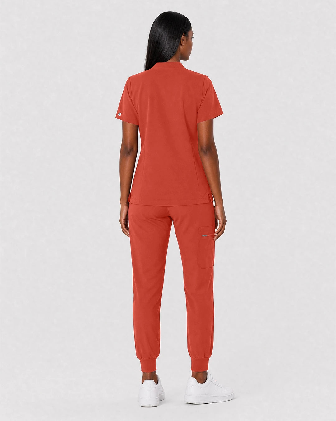 Orange Red Eipnare Women's Split V-Neck Cargo Jogger Scrub Set - Stretch Medical Scrubs for Women