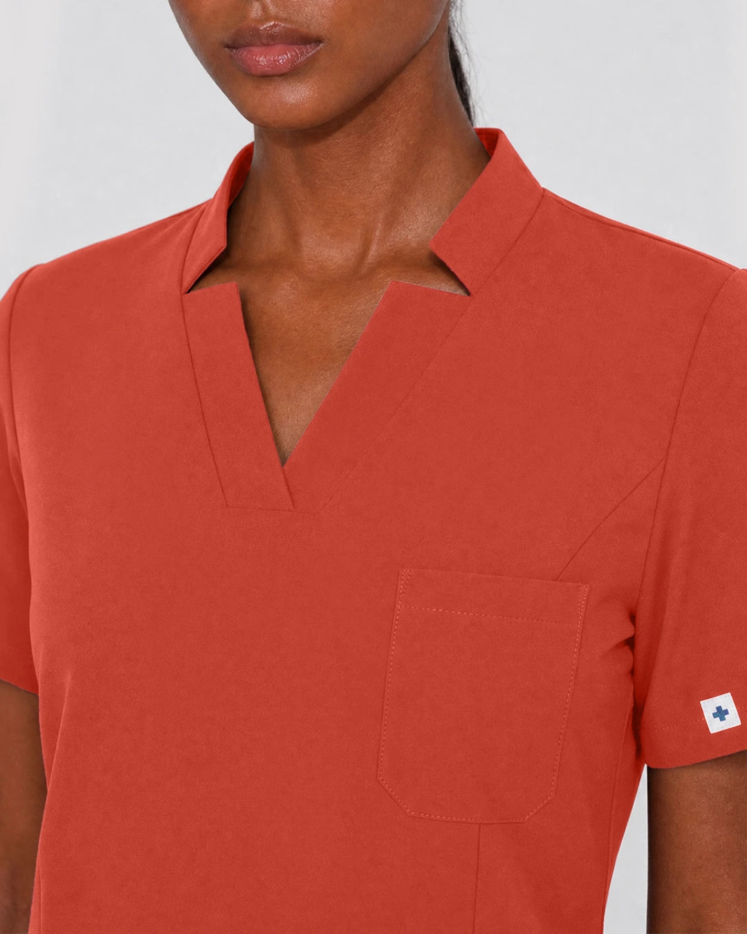 Orange Red Eipnare Women's Split V-Neck Cargo Jogger Scrub Set - Stretch Medical Scrubs for Women