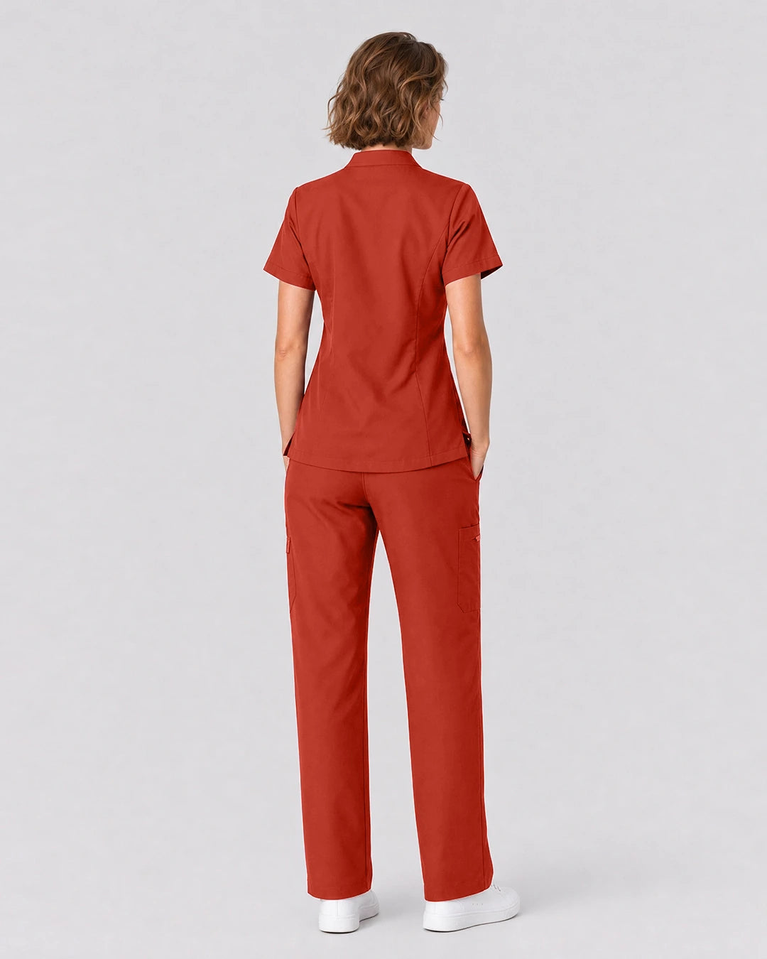 Orange Red Eipnare Women's Split V-Neck Tapered Scrub Set - Stretch Medical Scrubs for Women