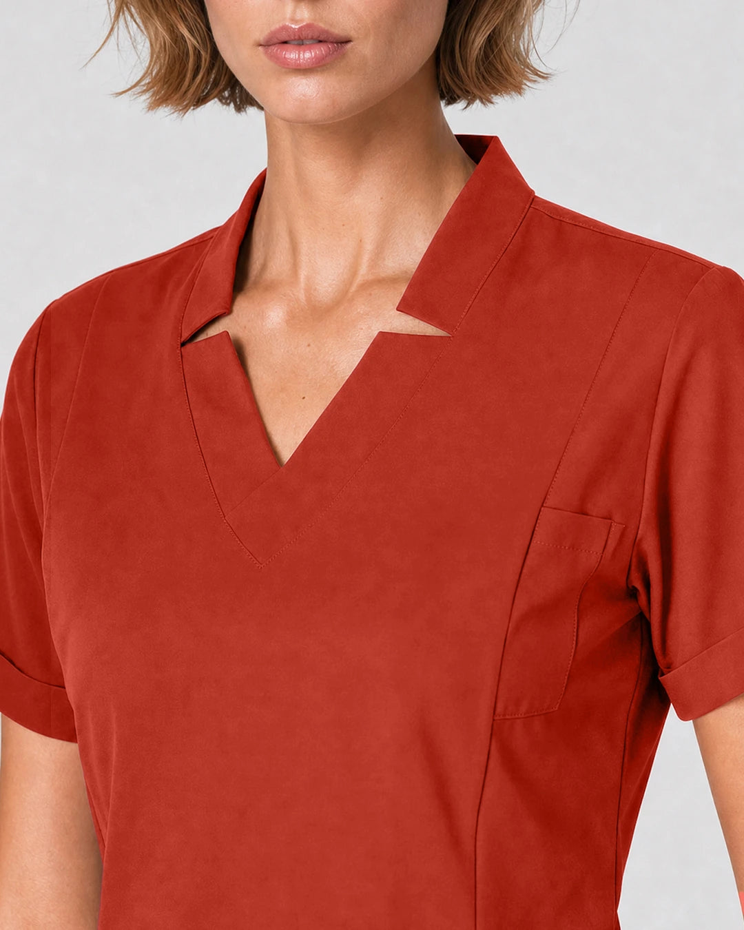 Orange Red Eipnare Women's Split V-Neck Tapered Scrub Set - Stretch Medical Scrubs for Women